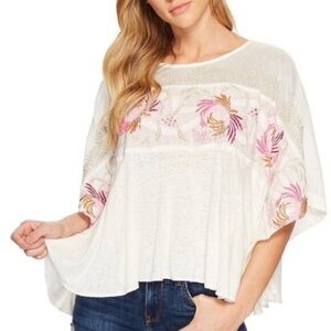 Free People Love Letter Tee Embroidered Sheer Swing top